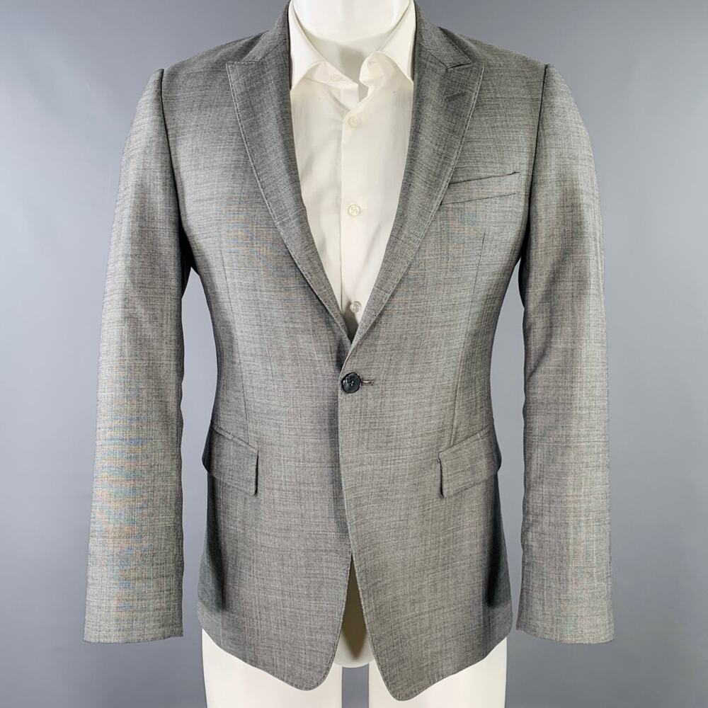 EMPORIO ARMANI Size 36 Grey Solid Wool Silk Peak Lapel  Suit
